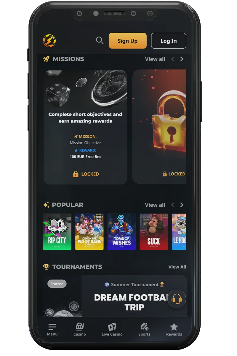 Screenshot van een online casino op een mobiele telefoon
